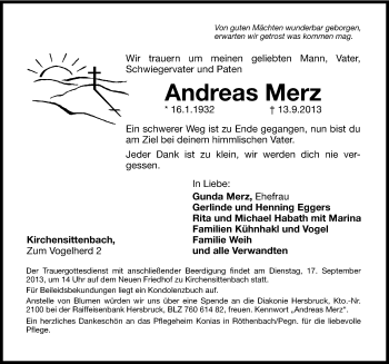 Traueranzeige von Andreas Merz von Hersbrucker Zeitung